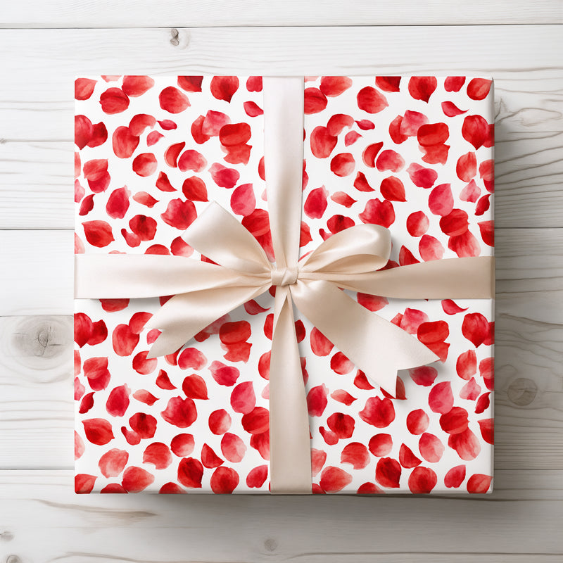 Petalwhirl – Red Watercolor Rose Petals on White Background Wrapping Paper