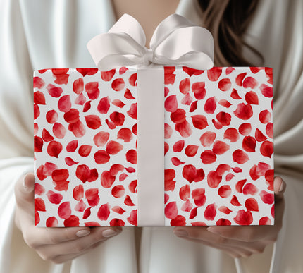 Petalwhirl – Red Watercolor Rose Petals on White Background Wrapping Paper