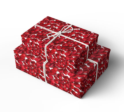 Velvetfall – Realistic Red Rose Petals on White Background Wrapping Paper