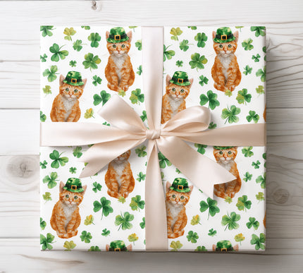 Ginger Cat St. Patrick’s Day Clover wrapping paper 