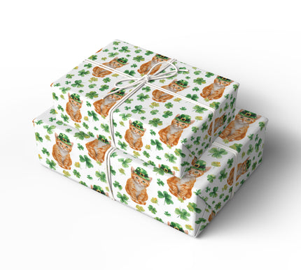 Cloverpaws Gingerluck - Ginger Cat St. Patrick’s Day Clover wrapping paper