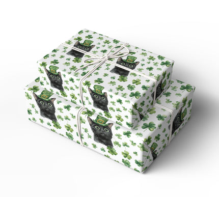 Cloverpurr Luck – Black Cat St. Patrick’s Day shamrock wrapping paper