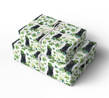 Emerald Purrluck – Watercolor Black Cat St. Patrick’s Day wrapping paper