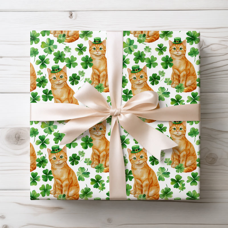 Emerald Whisker Charm - Orange Cat St Patrick’s Day wrapping paper