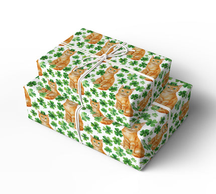 Emerald Whisker Charm - Orange Cat St Patrick’s Day wrapping paper