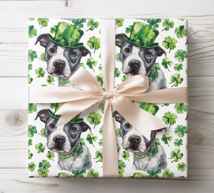 Staffordshire Bull Terrier St Patrick’s Day wrapping paper 