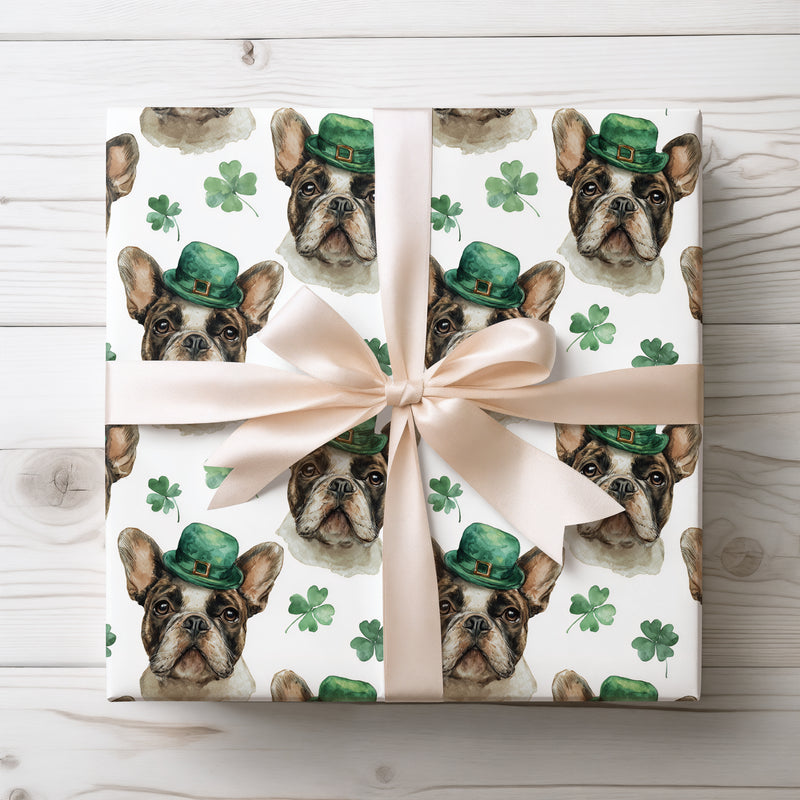 CloverSnout Cheer – French Bulldog in Green Leprechaun Hat wrapping paper