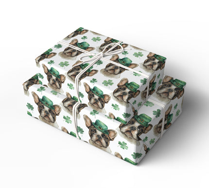 CloverSnout Cheer – French Bulldog in Green Leprechaun Hat wrapping paper