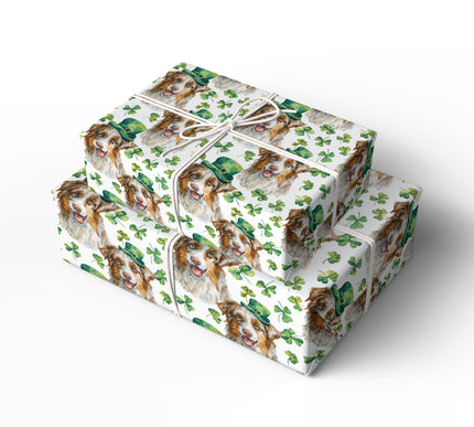 Clovertail Cheer – Australian Shepherd in Green Hat St. Patrick’s wrapping paper