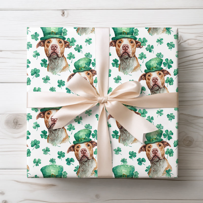 Emerald Pupluck – Pit Bull St. Patrick’s Day Clover wrapping paper