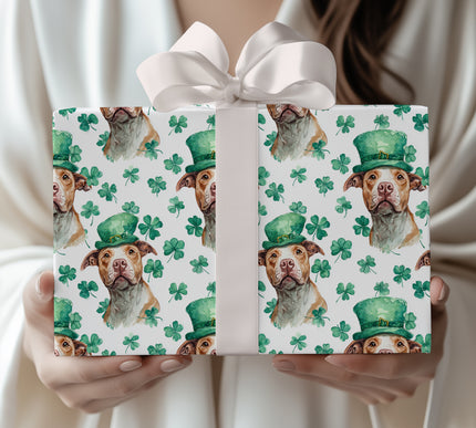 Emerald Pupluck – Pit Bull St. Patrick’s Day Clover wrapping paper