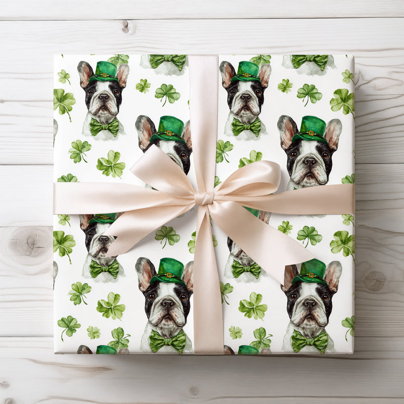 Emerald Snout Charm - French Bulldog St. Patrick’s Day Clover wrapping paper