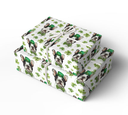 Emerald Snout Charm - French Bulldog St. Patrick’s Day Clover wrapping paper