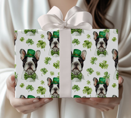 Emerald Snout Charm - French Bulldog St. Patrick’s Day Clover wrapping paper