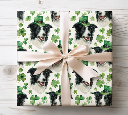 Border Collie St. Patrick’s Day wrapping paper 