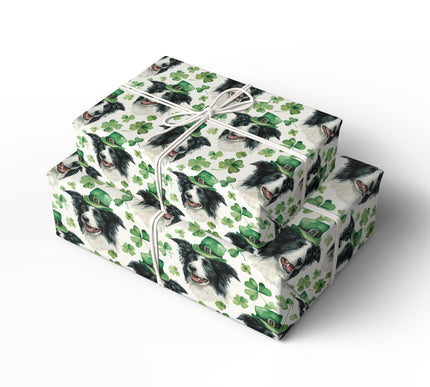 Emerpaw Luck – Border Collie with Shamrocks St. Patrick’s wrapping paper