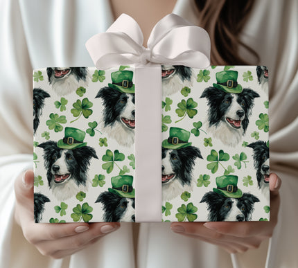 Emerpaw Luck – Border Collie with Shamrocks St. Patrick’s wrapping paper