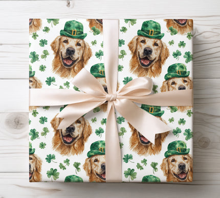 Golden Retriever St Patrick’s Day wrapping paper 