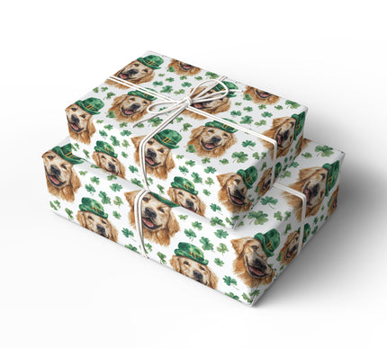 Goldenluck Smile – Golden Retriever St Patrick’s Day wrapping paper