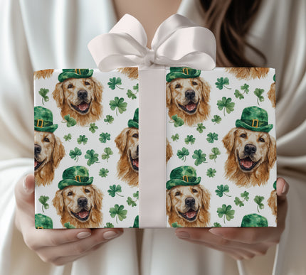 Goldenluck Smile – Golden Retriever St Patrick’s Day wrapping paper