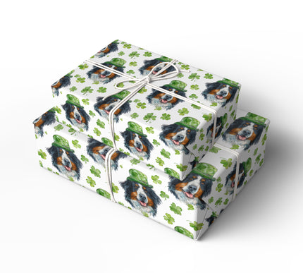 Luckpaw Guardian – Bernese Mountain Dog in Green Hat St. Patrick’s wrapping paper