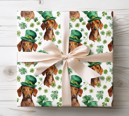 Dachshund St Patrick’s Day Wrapping Paper – Leprechaun Dog Gift Wrap 