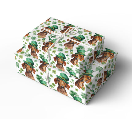 LuckyLongtail – Dachshund in Leprechaun Hat with Shamrocks wrapping paper