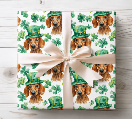 Dachshund Clover Wrapping Paper – St Patrick’s Day Dog Gift Wrap