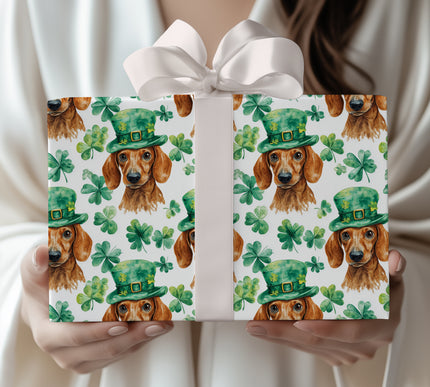 ShamrockStride – Playful Dachshund Clover Pattern wrapping paper