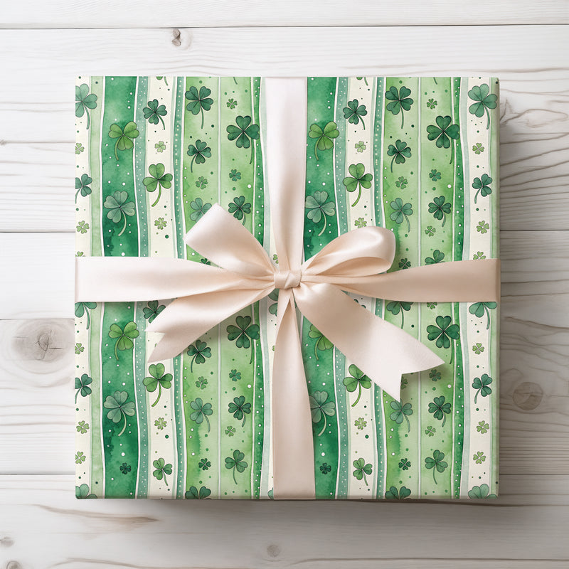 Cloverline Luck – Green Clover Stripe wrapping paper