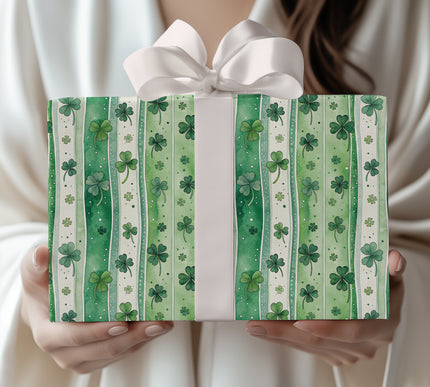 Cloverline Luck – Green Clover Stripe wrapping paper