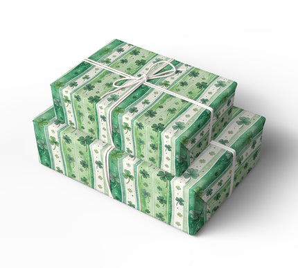 Cloverline Luck – Green Clover Stripe wrapping paper