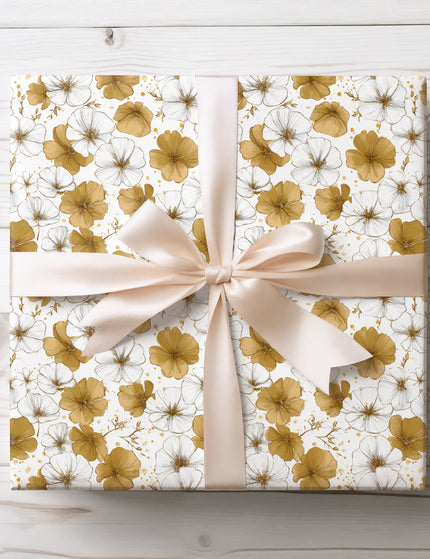Elegant gold foil floral seamless white wrapping paper 