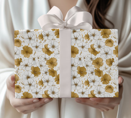 Auraflora – White and gold foil floral seamless pattern wrapping paper