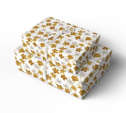 Gilded Petalfall – White and gold cherry blossom seamless floral pattern wrapping paper