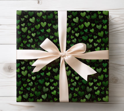 Green Glitter Hearts Luxury wrapping paper 