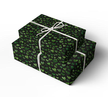 Emeraldwish Spark - Green Glitter Hearts on Black Luxury wrapping paper