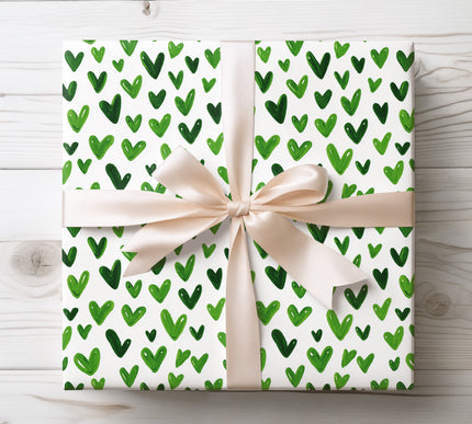 Hand Drawn Green Hearts Wrapping Paper – Fresh Modern Style 