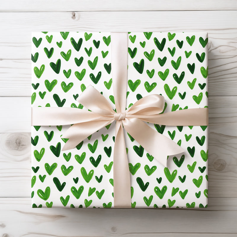 Springpulse Charm – Hand-Drawn Green Hearts wrapping paper