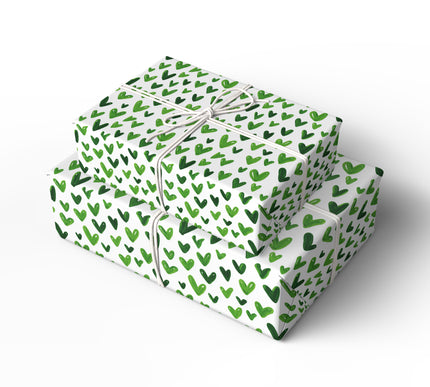 Springpulse Charm – Hand-Drawn Green Hearts wrapping paper