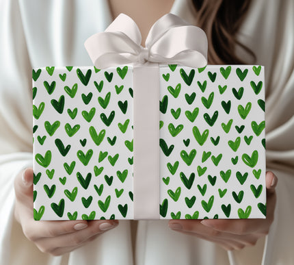 Springpulse Charm – Hand-Drawn Green Hearts wrapping paper