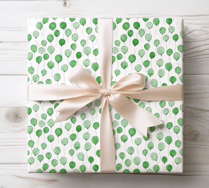 Hand Painted Green Balloon Wrapping Paper – Fun Celebration Style
