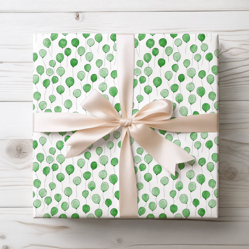Minty Lift – Hand-Painted Green Balloon Pattern wrapping paper