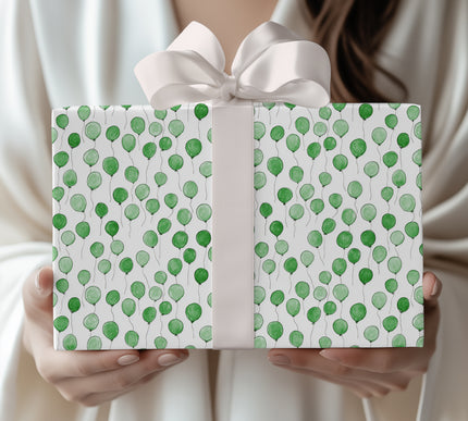 Minty Lift – Hand-Painted Green Balloon Pattern wrapping paper