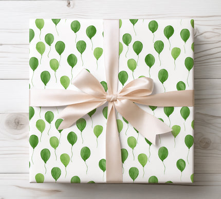 Green Balloon Wrapping Paper – Watercolor Party Design