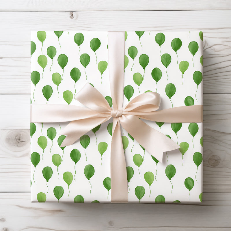 Verdant Float – Watercolor Green Balloons wrapping paper