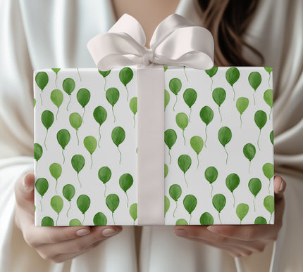 Verdant Float – Watercolor Green Balloons wrapping paper