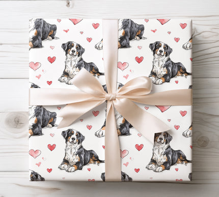 Classic watercolor Appenzeller Sennenhunde wrapping paper showcasing a loyal alpine working dog with heart details. Perfect for Appenzeller Sennenhunde lovers, dog mom gifts, Valentine’s Day, and premium wrapping paper.
