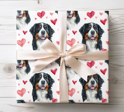 Watercolor Appenzeller Sennenhunde wrapping paper featuring an energetic Swiss mountain dog with heart accents. Perfect for Appenzeller Sennenhunde lovers, dog-themed gifts, Valentine’s Day, and premium wrapping paper. 