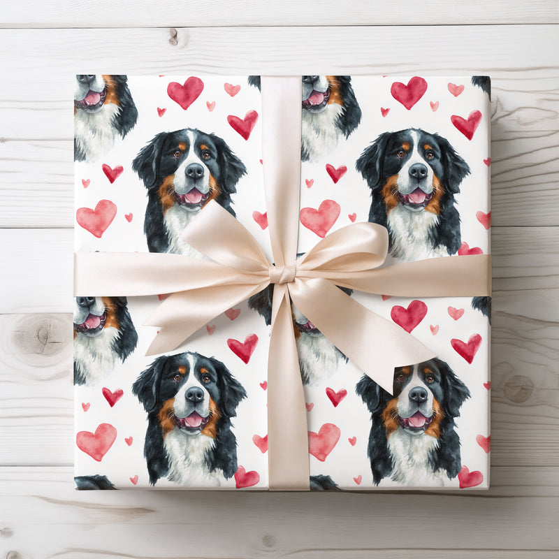 Alpineheart Joy – Bernese Mountain Dog watercolor hearts wrapping paper